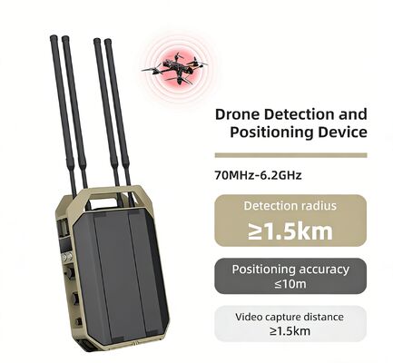 comprar Sistema de detección de drones de 12 km, detector de drones de banda completa de 70-6200 MHz, sistema antidrones, defensa de drones con ubicación, detector de drones portátil Fabricación en línea