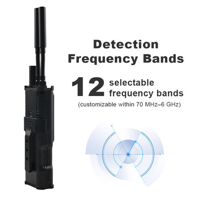 comprar Detector de drones portátil con espectro completo de 70MHz 6GHz, rango de detección de 1.52 km y 12 bandas preestablecidas para drones industriales y FPV Fabricación en línea